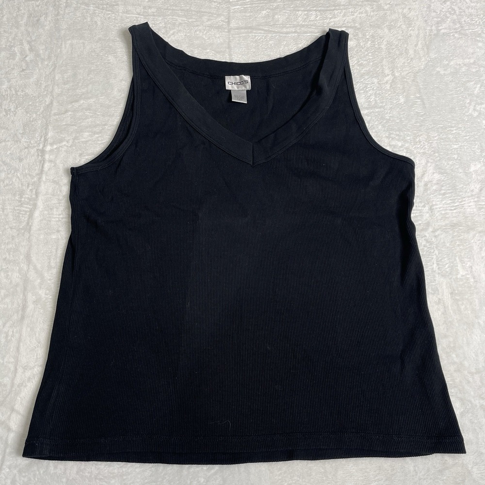 Chicos Black Sleeveless V Neck Tank Top Shirt Blouse Top Womens Size (3) X-Large